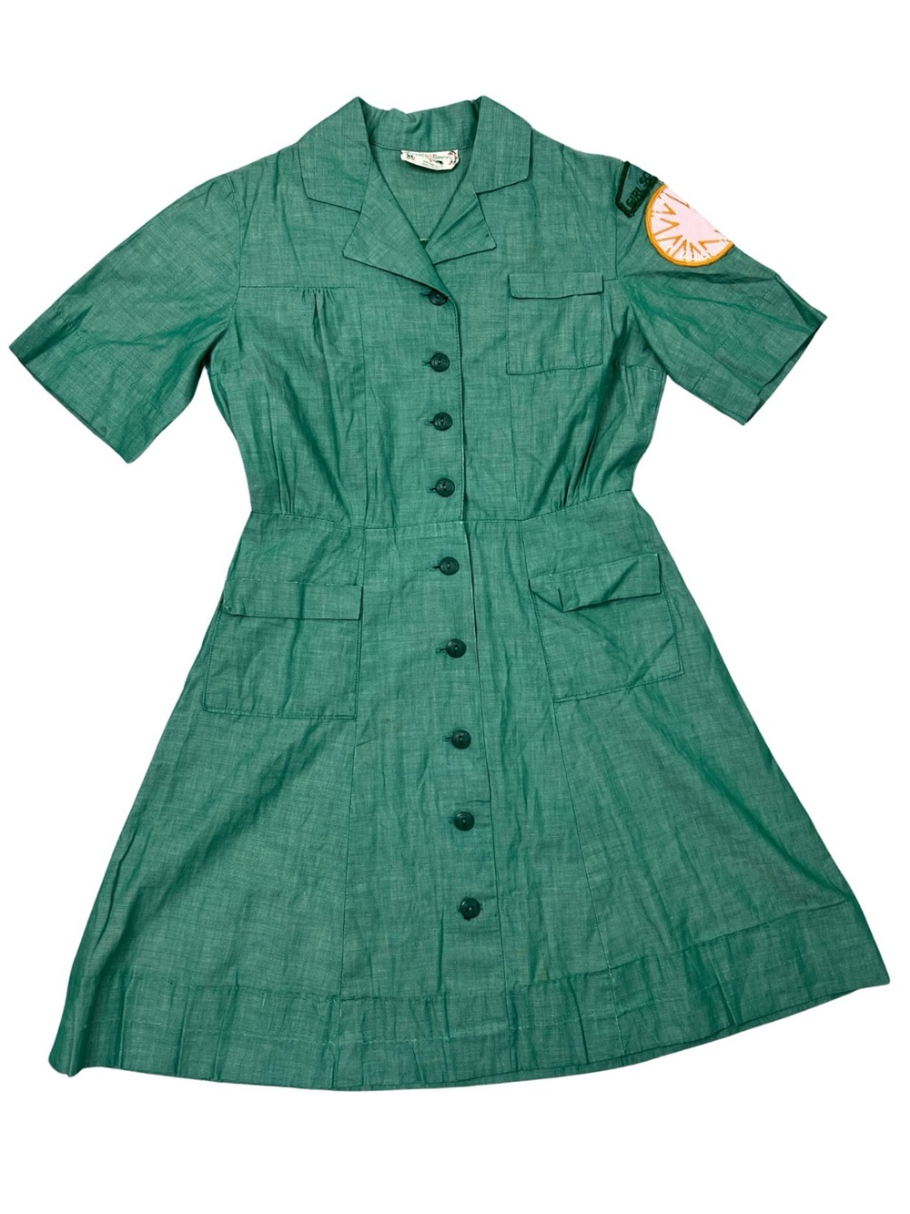 Vintage Official Girl Scout Dress 100% Cotton Green Girls 10/12